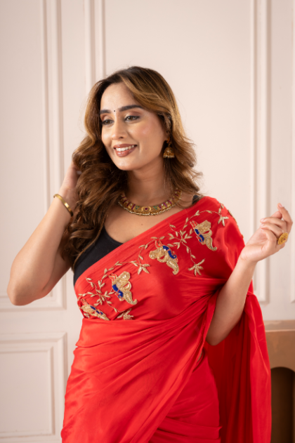 Surkh Laal Mayura Pure Natural Crepe Saree