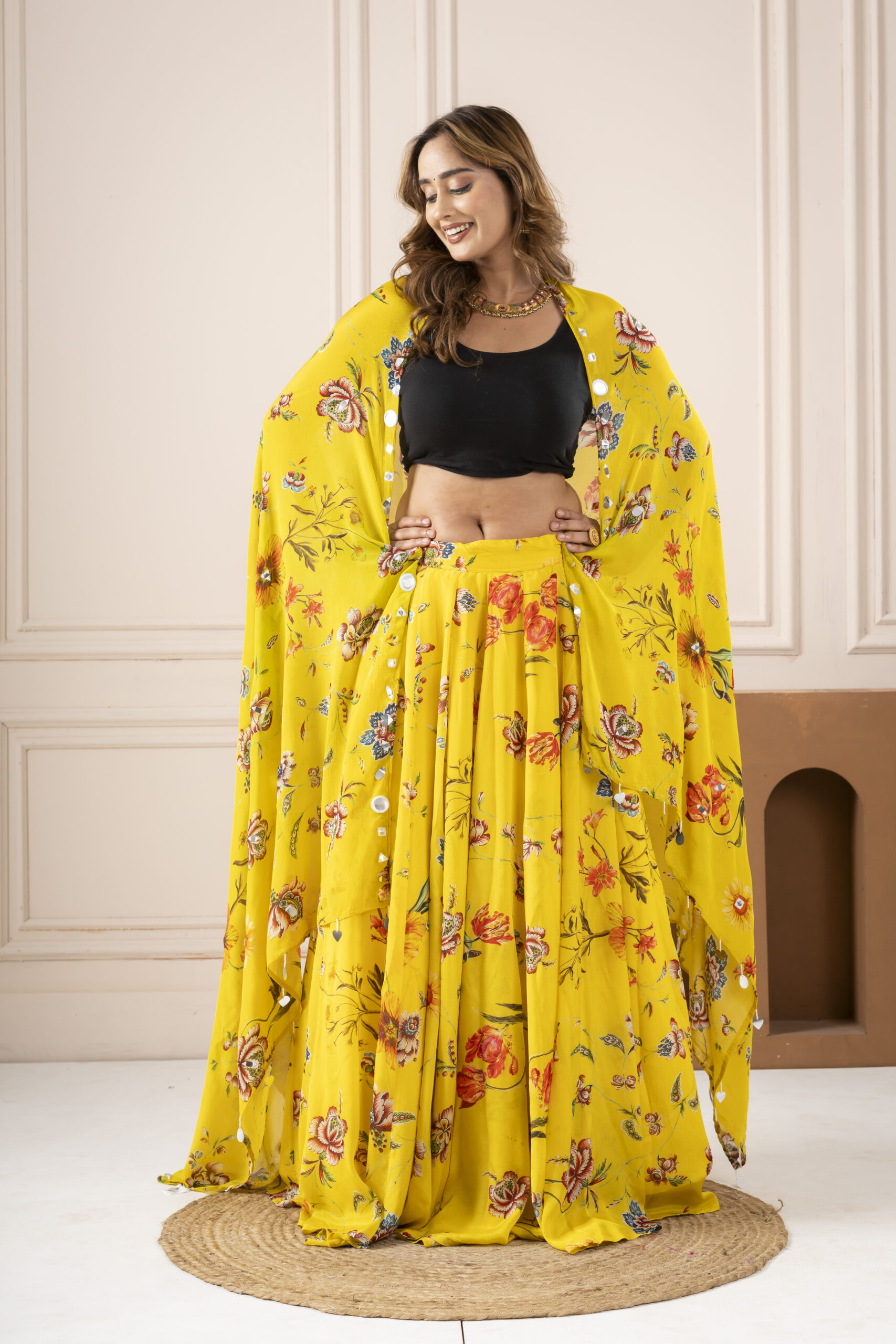 Yellow Flower Lehnga with Dupatta - Image 4
