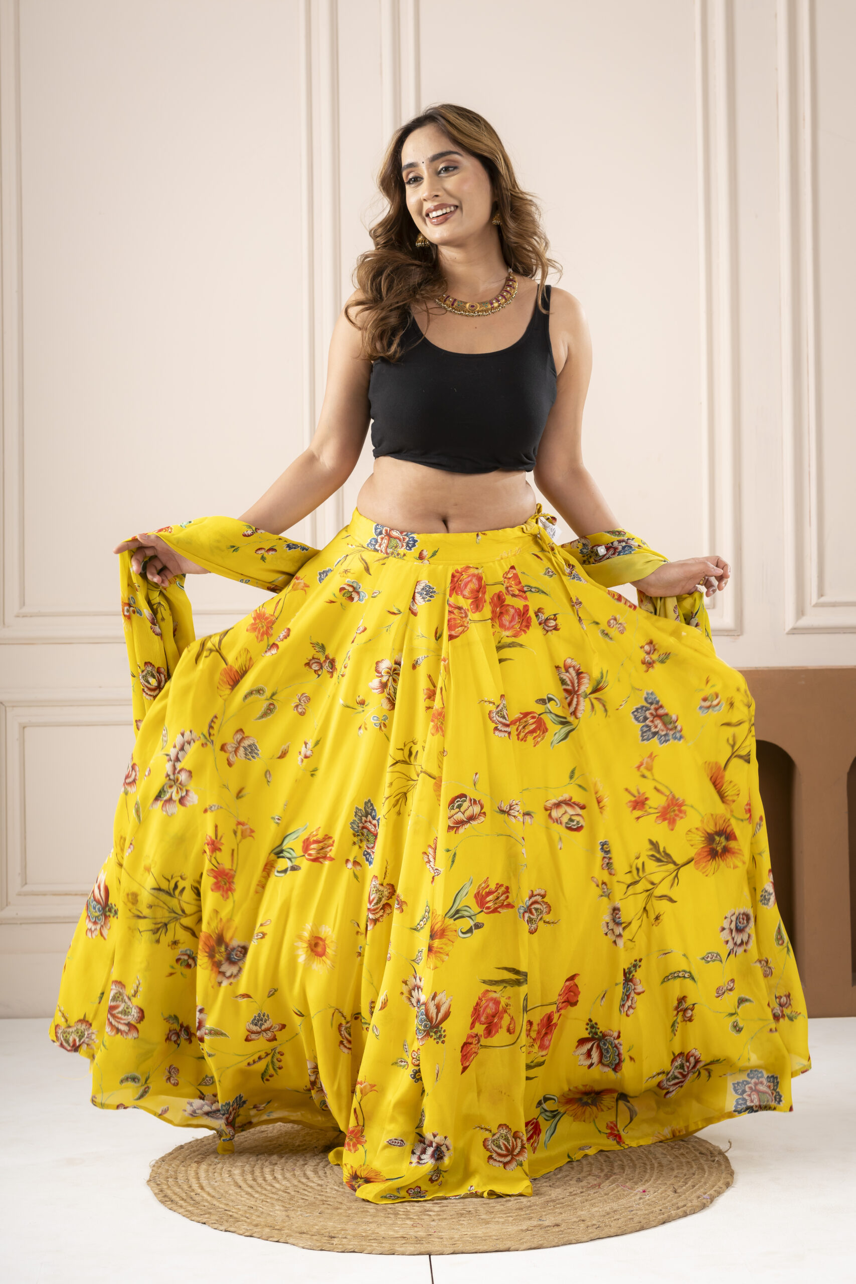 Yellow Flower Lehnga with Dupatta