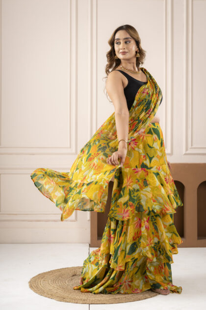 Multicoloured Embellished Flower Printed Lehnga With Dupatta