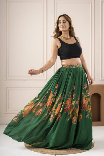 Forest Green Embellished Flower Lehnga