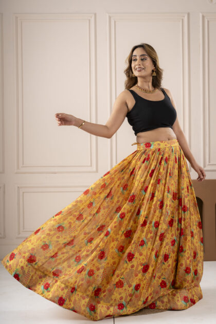 Mustard Base multicoloured Flower Lehnga