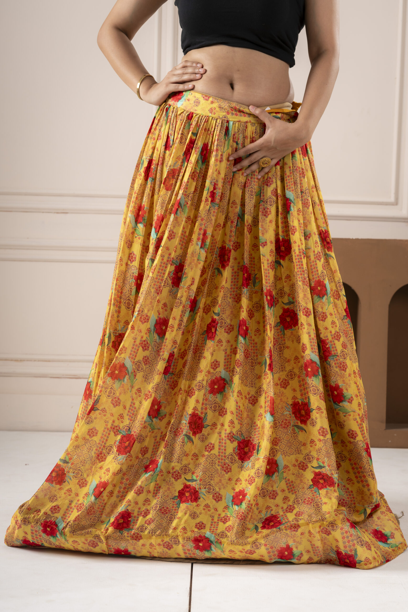 Mustard Base multicoloured Flower Lehnga - Image 2