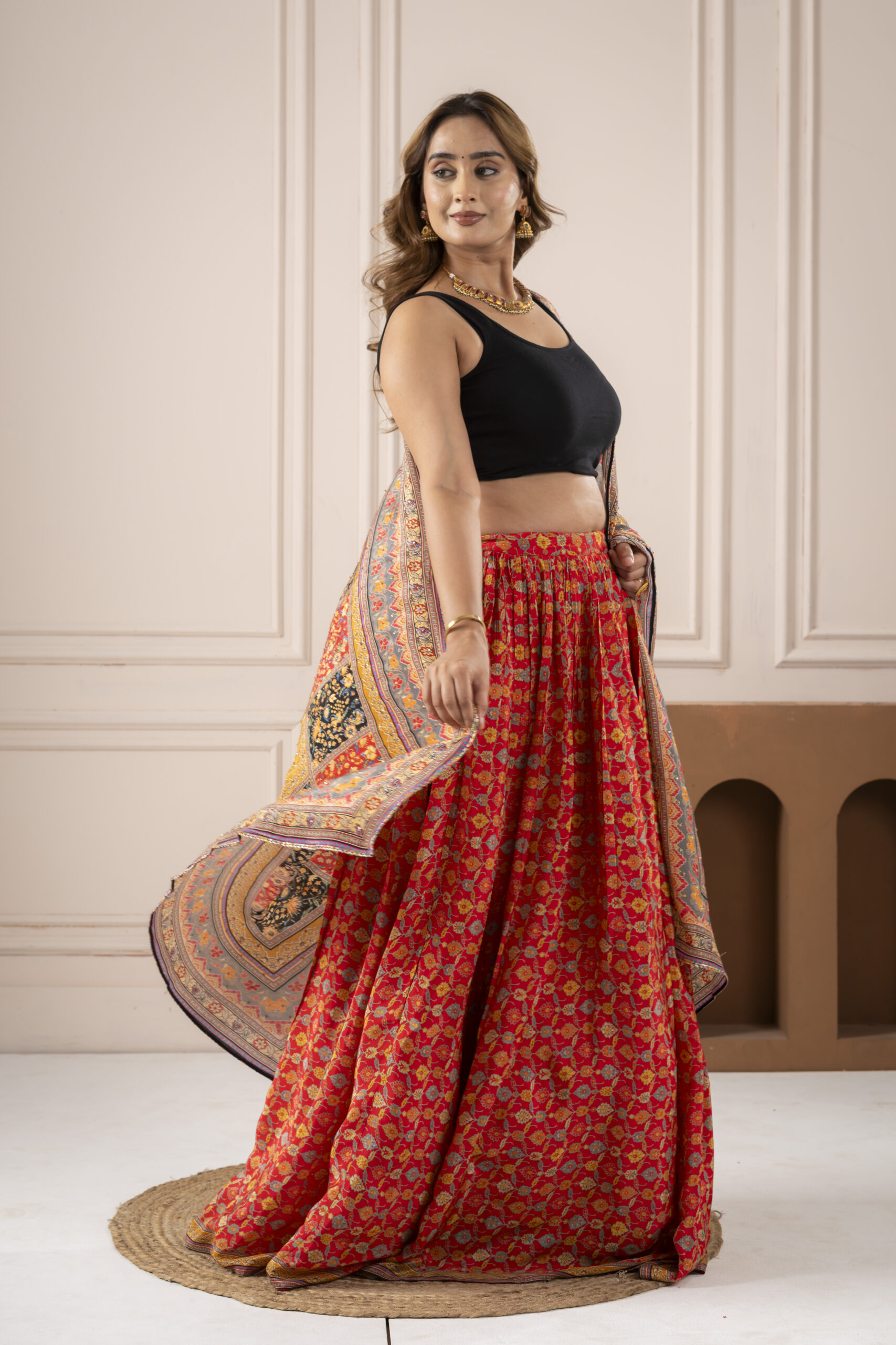 Orange Embellished Flower Lehnga With Dupatta - Image 4