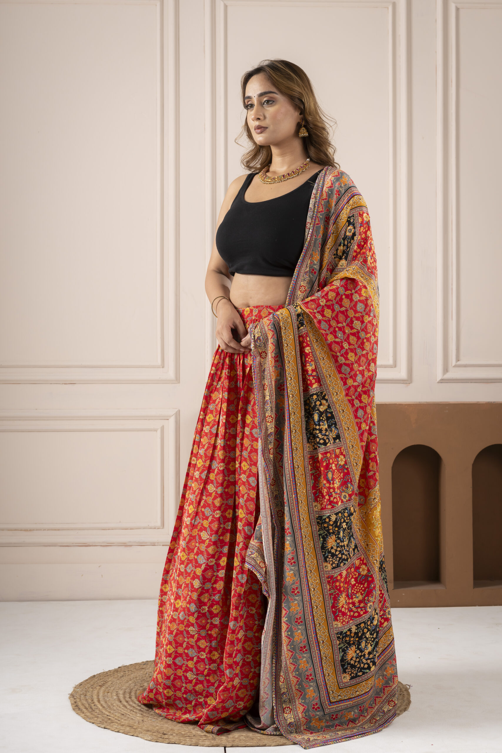 Orange Embellished Flower Lehnga With Dupatta - Image 3