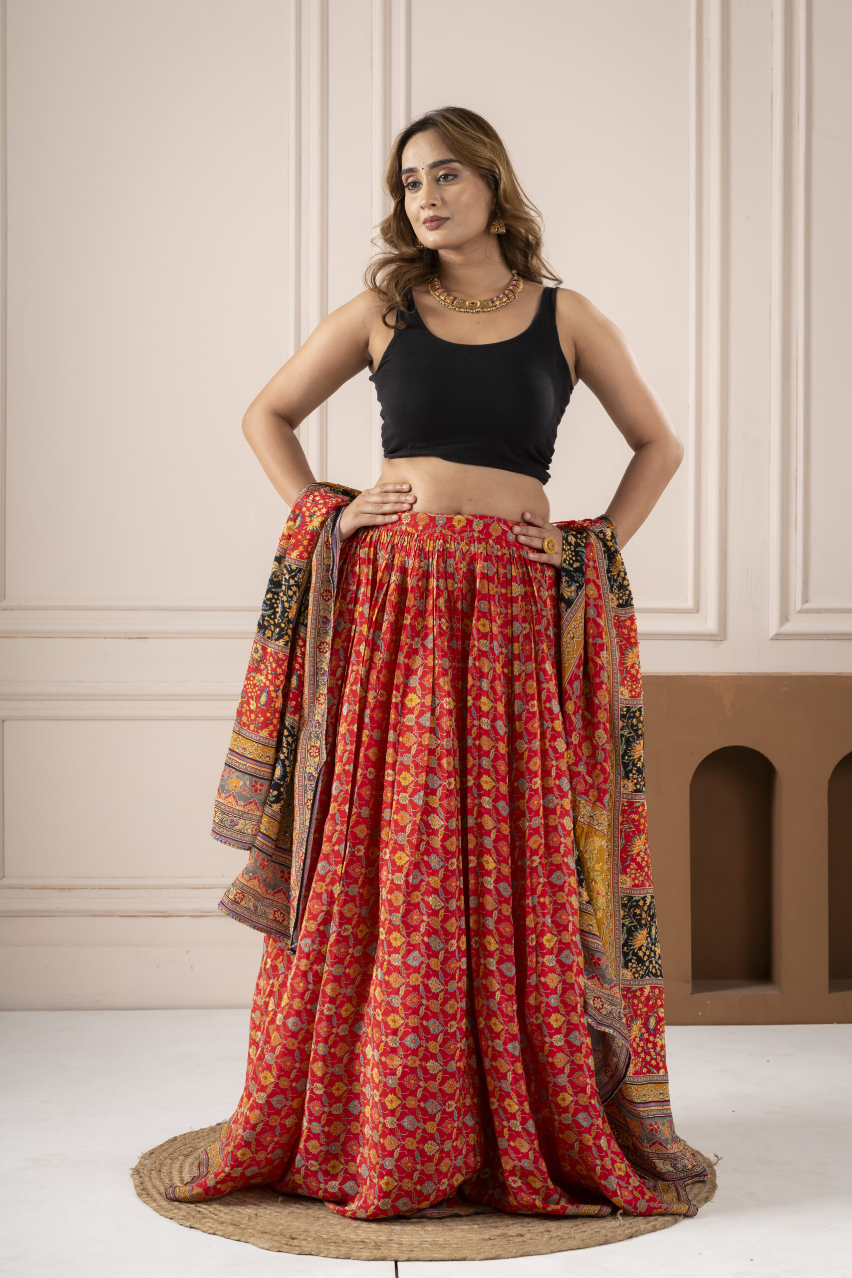 Orange Embellished Flower Lehnga With Dupatta - Image 2