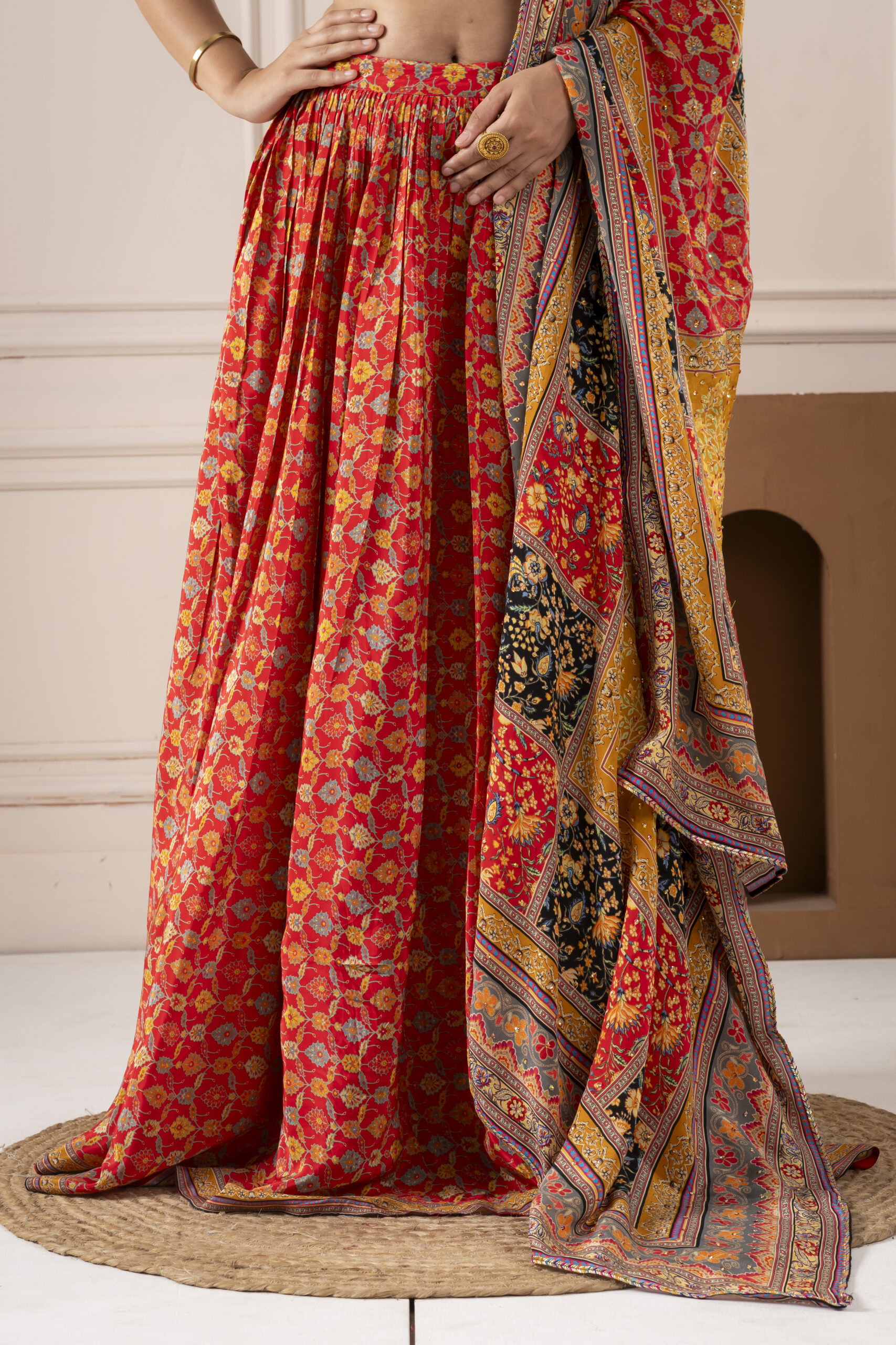 Orange Embellished Flower Lehnga With Dupatta - Image 5