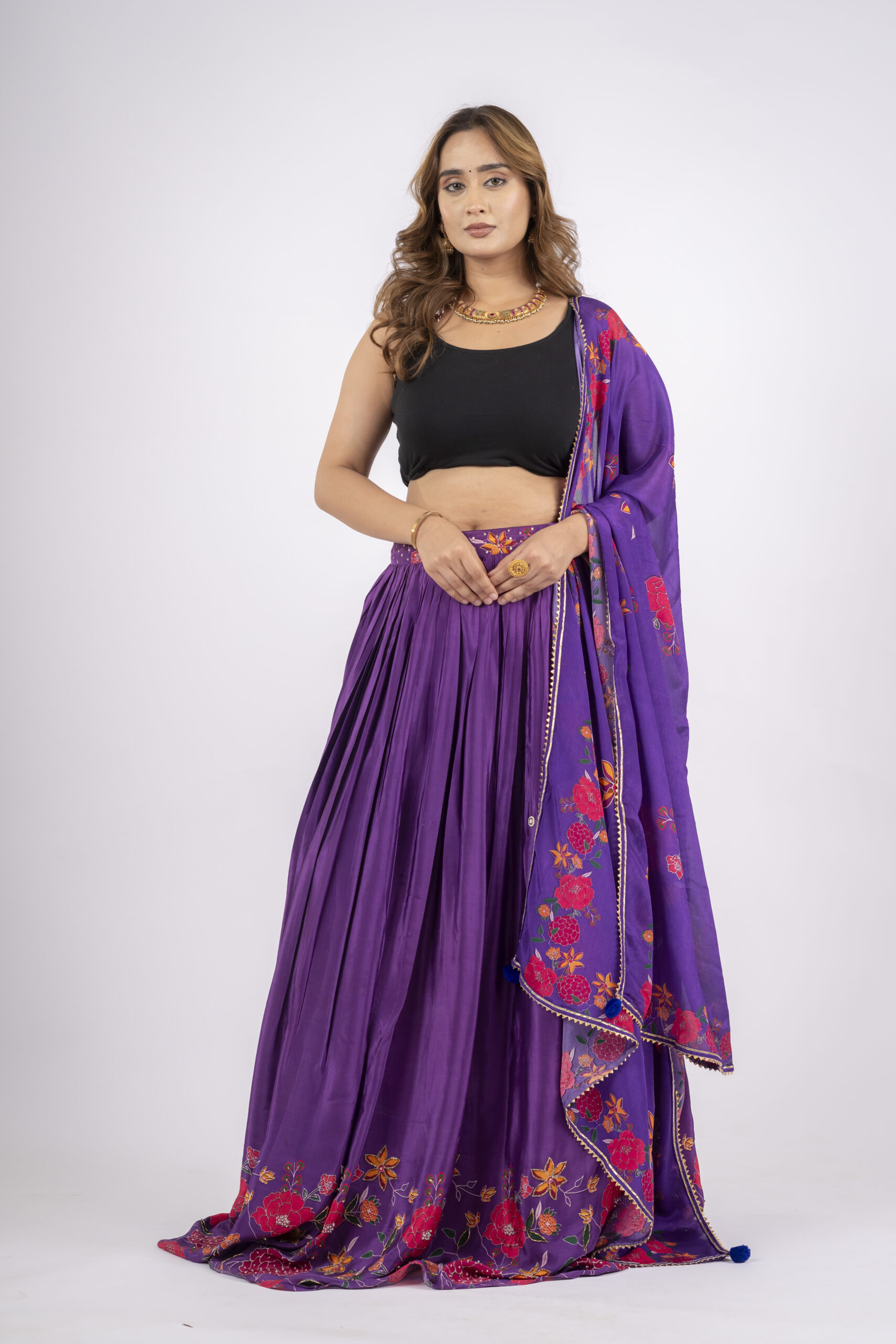 Purple Embellished Flower Lehnga with Dupatta - Image 8