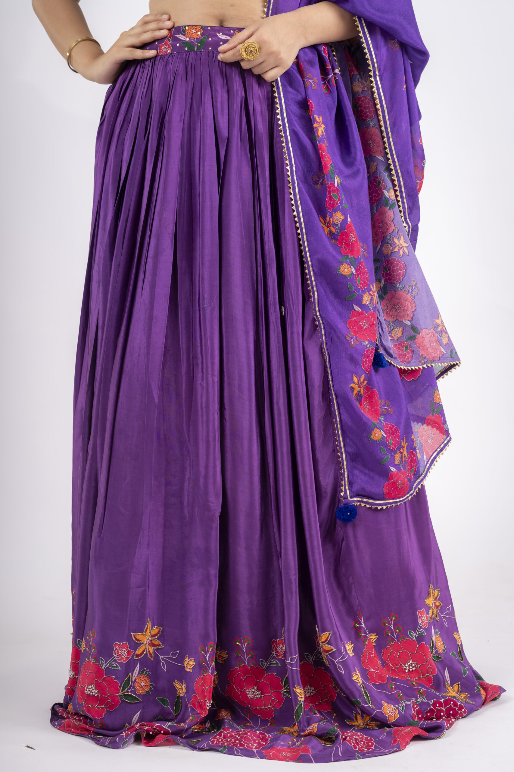 Purple Embellished Flower Lehnga with Dupatta - Image 4