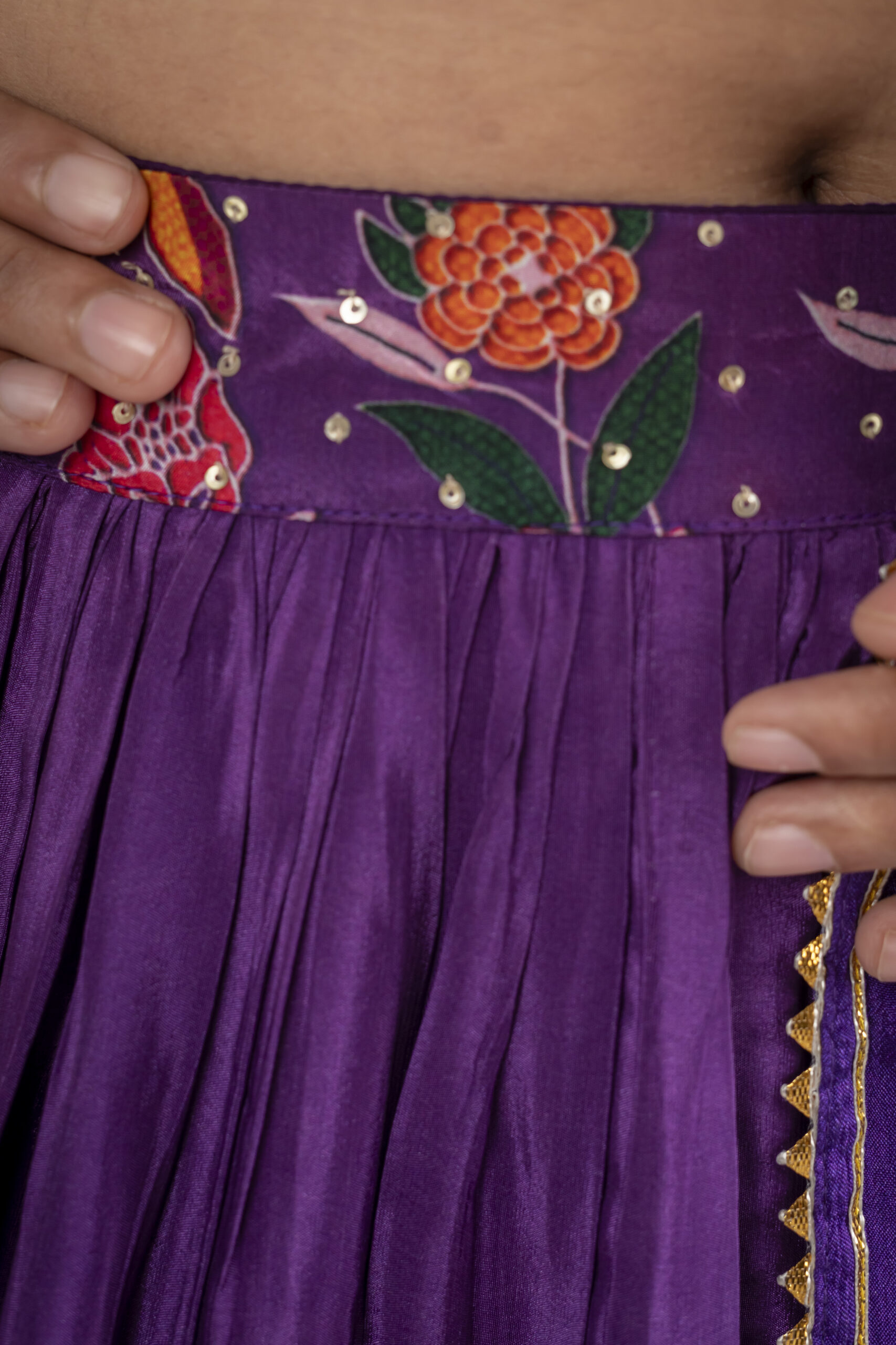 Purple Embellished Flower Lehnga with Dupatta - Image 2