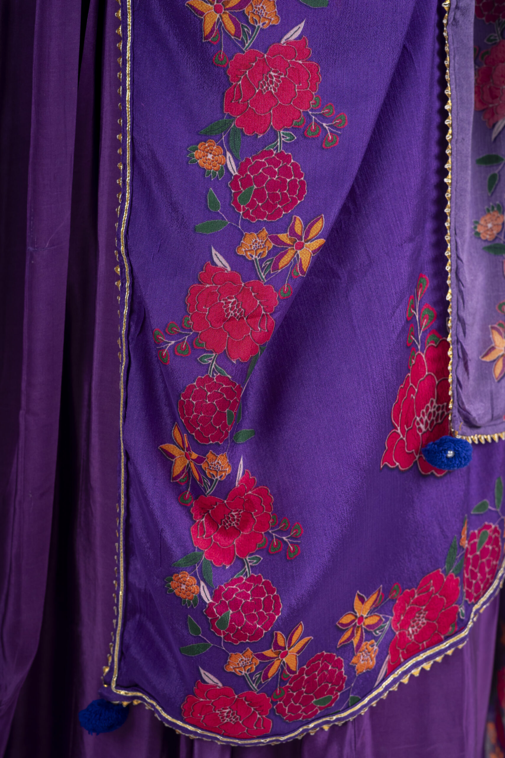Purple Embellished Flower Lehnga with Dupatta - Image 3