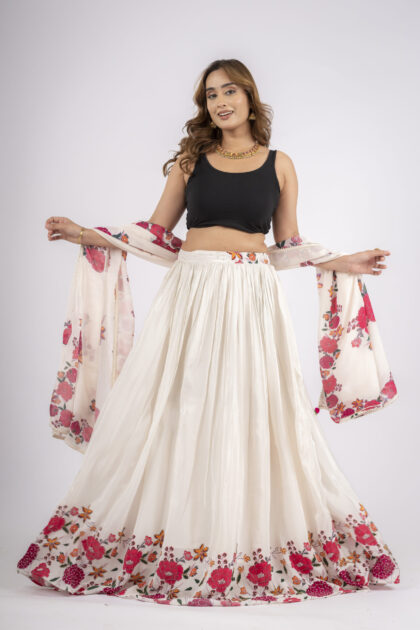 White Flower Lehnga with Dupatta