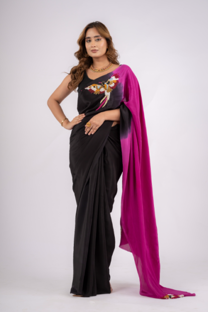Gulaabi Nisha Pure Natural Crepe Ombre Saree