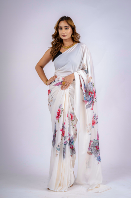 Vrindavan Shweta Japanese Satin Saree