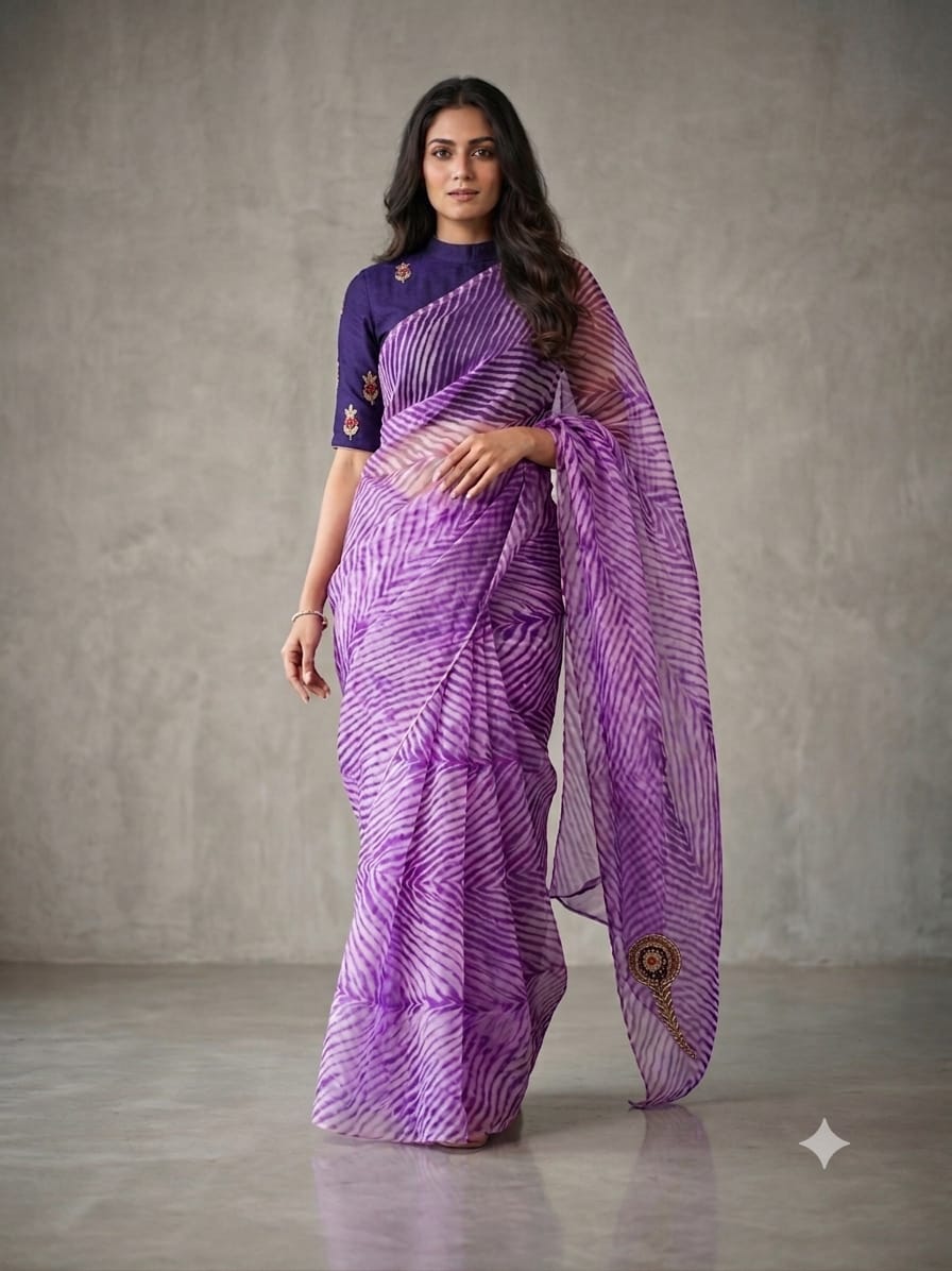 Purple Arashi Pure Organza Silk Saree