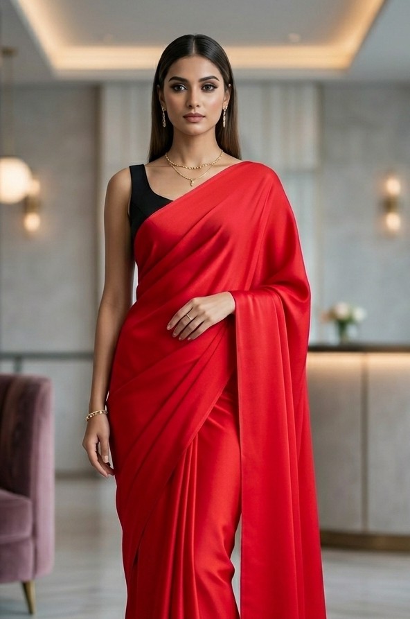 Scarlet Red Natural Crepe Saree
